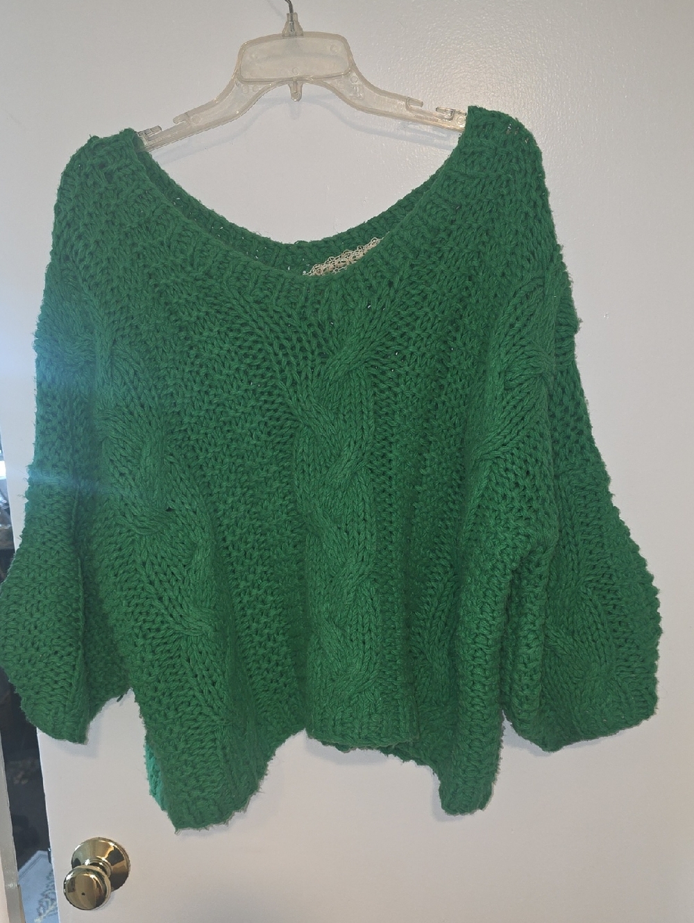 Pol Green Cable Knit Scoop Neck Sweater